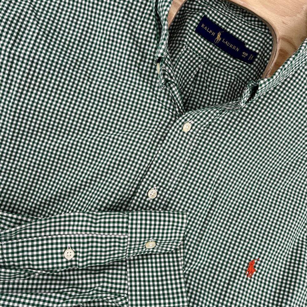 Polo Ralph Lauren Classic Fit Green Gingham Check Button Down Red Pony 4XB